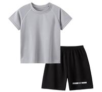 Boys Mesh Short Sleeve Reflective Stripe Sport Outfit Two Piece Set for Active Kids 1-10 Years (Grey, 9-101 Years)