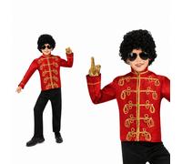 Boys Michael Jackson Red Military Jacket Licensed Fancy Dress Age 3-4 Years