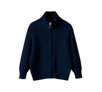 Boys Mock Neck Knit Cardigan Sweater Zip Up Turtle Neck Solid Chunky Jacket Teen Winter Thermal Comfy Clothes (Navy, 4-5 Years)