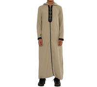 Boy's Moroccan Thobe Hooded Djellaba Gandoura Embroidery Kaftan Eid Robe Hood Jubba - Grey Black 34
