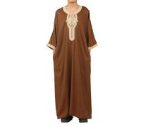 Boys Moroccan Thobe Short Sleeve Gandoura Embroidery Kaftan - Brown Gold 44