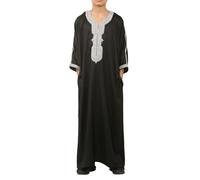 Boys Moroccan Thobe Short Sleeve Gandoura Embroidery Kaftan Jubba - Black Silver 38