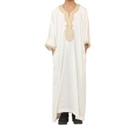 Boys Moroccan Thobe Short Sleeve Gandoura Embroidery Kaftan Jubba - White Gold 42