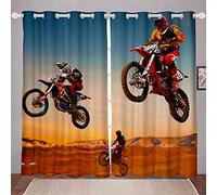 Boys Motocross Rider Drapes For Kids Adults Extreme Sports Theme Window Treatments Motorcycle Pattern Curtains Cool Dirt Bike Window Drapes Room Decor W46*L54