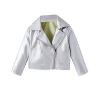 Boys Motorcycle Jacket Faux Leather Jacket Pu Biker Coat Outwear, Kids Zip Up Lapel Winter Coats Cool Streetwear School Coat Y2K Clothes With Pockets 8 Years White