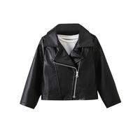 Boys Motorcycle Jacket Faux Pu Leather Jacket, Kids Zip Up Biker Coats Winter Fall School Coats Cool Streetwear Outwear Y2K Clothes With Pockets 4 Years Black