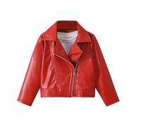 Boys Motorcycle Jacket Faux Pu Leather Jacket, Kids Zip Up Biker Coats Winter Fall School Coats Cool Streetwear Outwear Y2K Clothes With Pockets 8 Years Red