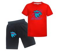 Boys Mr-Beast Tee Shirt Short-Sleeved Youth Cool Top Tee Girls Casual Black Red Lightning Cat T-Shirt For Kids Clothes Set Red 9-10 Years