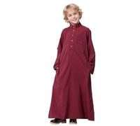 Boy's Muslim Dress Arab Thobe Long Sleeve Button Down Kaftan Arabic Islamic Middle East Dubai Prayer Abaya Robe for Boys and Girls Shirt Boys Name Wine