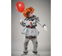Boys New Grey Pennywise Style Kids It Clown Halloween Costume with Wig (Small (3-4 years))