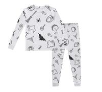 Boys Nightwear Outfits Long Sleeve Warmth Sets Dinosaur Pumpkin Bat Design Cotton Pajamas Set Xmas Halloween Pjs Jack Skellington Print For Unisex Kid 5-14 Years White