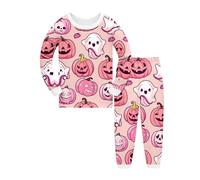 Boys Nightwear Outfits Long Sleeve Warmth Sets Skeleton Ghost Pumpkin Outfit Cotton Pajamas Set Halloween Costumes Sleepwear Jack Skellington Print For Winter Comfort Pink