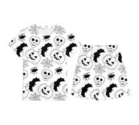 Boys Nightwear Outfits Long Sleeve Warmth Sets Skeleton Ghost Pumpkin Outfit Polyester Crewneck Sleepwear Xmas Halloween Pjs Jack Skellington Print For Family Matching White