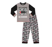 Boy's Not Sleeping Just Recharging Long Cotton Pyjamas Grey Red (12-13 Years)