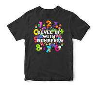 Boys Number Day T Shirt Gaming Level Up with Numbers Maths Design - Mathematics School Kids Tee - Gamer Top, 9-11 Years, Black