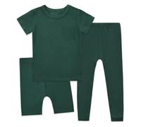 Boys Outfits 3 Piece Set Soft Short Sleeve Pajama Sleepwear Comfortable Toddler Kids Clothes for Daily Home Wear Age 2-14 Years (Dark Green, 11-12 Years)