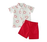 Boys' Outfits & Clothing Sets Toddler Boys Valentine's Day Short Sleeve Hearts Printed T Shirt Tops Shorts Gentleman Kids Outfits (White 12-18 Months)