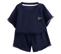Boys Oversized Shorts Set Childrens Summer Short Sleeve Set Boys and Girls Thin Knit Short Sleeve Shorts Home Wear Air Conditioning Clothing (Navy, 2-3 Years)