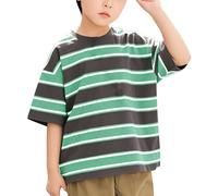 Boys Oversized Striped T-Shirt Toddler Short Sleeve Crew Neck Streetwear Graphic Tee Kids Relaxed Fit Casual Cotton Summer Top Classic Loose Striped (Green, 12-13 Years)