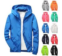 Boys Pac-a-Mac Kids Waterproof Rain Jacket Lightweight Windproof Jackets Plain Long Sleeve Zipper Hooded Windbreaker Outdoor Breathable Sports Raincoat Autumn Outwear