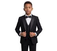 Boys Pageboy Tuxedo Dinner Suit, 5 Piece Complete Wedding Prom Outfit in Matte Black Size 7 Years