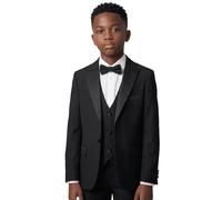 Boys Pageboy Tuxedo Dinner Suit, 5 Piece Complete Wedding Prom Outfit in Matte Black Size 8 Years