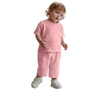 Boys' Pant Sets Summer Pajama Set Soft Short Sleeve Sleepwear Comfortable 2 Piece Outfit for Toddler Kids 12M-7Y (3-4 Years) Pink