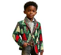 Boys' Patchwork Christmas Blazer with Festive Prints, Corduroy & Plaid Formal Jacket, Kids Prom Dinner Holiday Party Outerwear (Green, 8-9 Years)