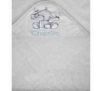 Boys Personalised Elephant Hooded Bath Towel. (White)