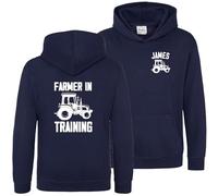 Boys Personalised Farming Hoodie Farmer In Progress Kids Hoody Custom Tractor Hooded Sweatshirt, 1-2 Years, Navy