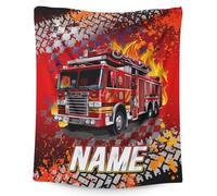 Boys Personalised Fire Engine Blanket - Custom Name Fleece Throw for Kids, Soft Flannel Gift for Bed, Sofa & Room Decor