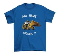 Boys Personalised Kids Digger T Shirt Digging It with Your Childs Printed On Top White / 5-6 Years