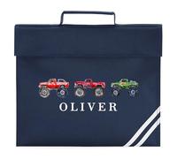 Boys Personalised Monster Truck Book Bag Custom Name Back to School Reading Folder for Primary Reception Infants, One Size, Navy
