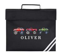 Boys Personalised Monster Truck Book Bag Custom Name Back to School Reading Folder for Primary Reception Infants, One Size, Black