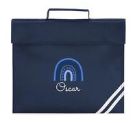 Boys Personalised Rainbow Book Bag Custom Name Back to School Reading Folder for Primary Kids Reception Infants, One Size, French Navy