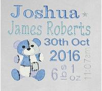 Boys Personalised Super Soft Teddy Birth Blanket. (White)