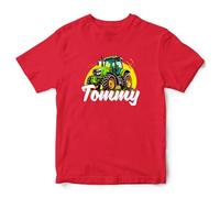 Boys Personalised Tractor T Shirt Kids Custom Farm Tee Farming Top, 5-6 Years, Red