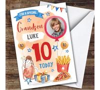 Boy's Pizza Milkshake Food Photo Grandson 10th Birthday Personalised Card - Personalised Birthday Card For 10th Birthday, Custom Birthday Card