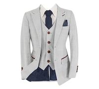 Boys Plaid Check Suit Stone Beige Wedding Retro 3 Piece Set Age 14 Years