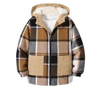 Boys' Plaid Flannel Shirt Fleece Lined Shackets Jackets, Kids Long Sleeve Checked Shirt with Pockets Winter Fall School Coat Casual Outwear Tops Coffee 10 Years