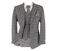 Boys Plaid Grey Check Tailored Fit Retro Formal Prom Wedding Page Boy 5 Piece Set Size 14 Years