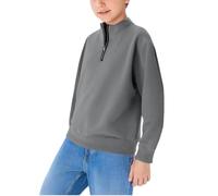 Boys Plain School Jumper Quarter Zip Sweatshirt Kids Long Sleeve Pullover Tops Loose Collared Shirt Tween Boy Spring Fashion Clothes (Grey, 7-8 Years)