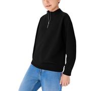 Boys Plain School Jumper Quarter Zip Sweatshirt Kids Long Sleeve Pullover Tops Loose Collared Shirt Tween Boy Spring Fashion Clothes (Black, 11-12 Years)