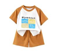 Boys Plain Shorts Set Boys Comfortable and Breathable Set Cute Cartoon Printed Short Sleeve Top Shorts Two Piece (Yellow, 7-8 Years)