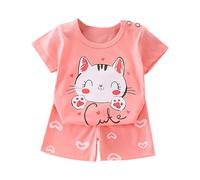Boys Plain Shorts Set Boys Short Sleeved and Shorts Set Comfortable Breathable Stylish Cartoon Print (3-6 Months) Pink