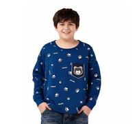Boys Plus Size Long Sleeve T-Shirt, Kids Casual Oversized Teddy Bear Round Neck Loose Tops Basic Tee Shirts Soft Stretchy Layering Lounge Homewear Navy 15-16 Years
