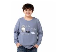 Boys Plus Size Long Sleeve T-Shirt, Kids Casual Oversized Teddy Bear Round Neck Loose Tops Basic Tee Shirts Soft Stretchy Layering Lounge Homewear Light Blue 15-16 Years