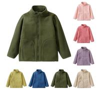 Boys Polar Fleece Full-Zip Mock Jacket Kids Fall Winter Coat with Pockets Warm Plush Outwear Boys Girls Stand-Up Collar Cute Tops for Toddler Fuzzy Sherpa Lined Jackets (Hot Pink, 12-18 Months)