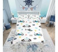 Boys Police Car Bedding Set,Policeman Motorcycle Duvet Cover for Teens,Kids Blue Red White Comforter Cover Decorative Room,Children Polica Vehicle Quilt Cover with 2 Pillowcases,Double Size