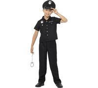 Smiffys New York Cop Costume, Black with Top, Trousers & Hat, Boys Fancy Dress, Cops and Robbers Dress Up Costumes